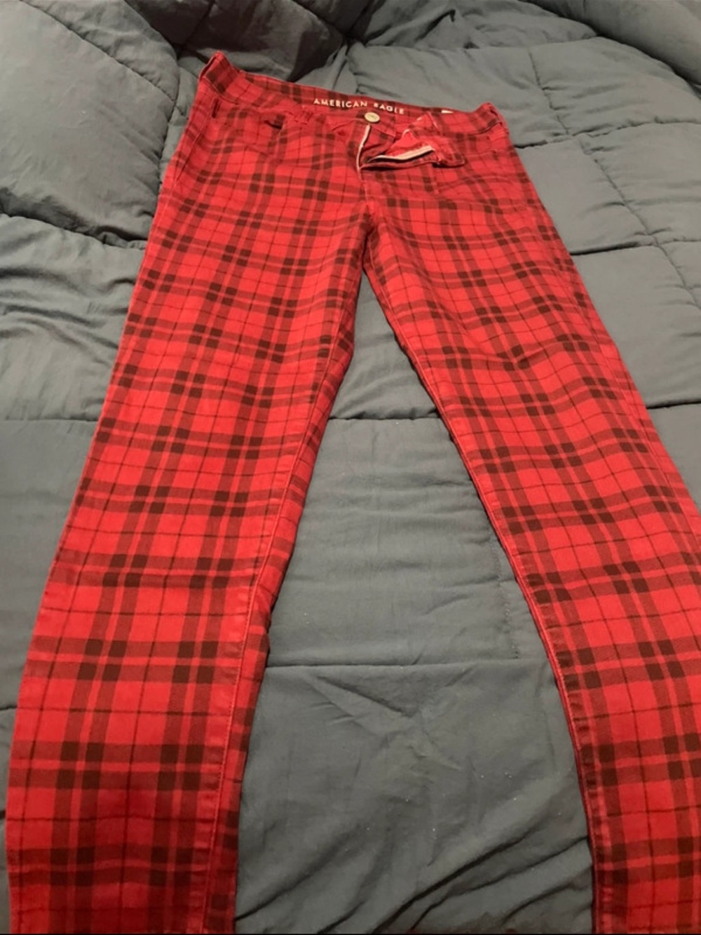 American Eagle Outfitters Red Plaid Kids Jeans